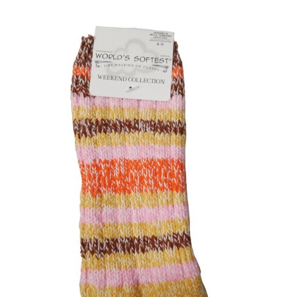 Worlds Softest Socks Ragg Crew Socks - Honey Stripe 6-11 Valentines Day Gift NWT - Picture 4 of 5